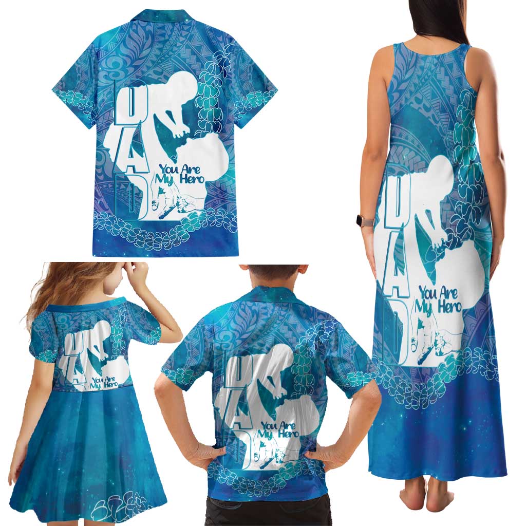 Turquoise Polynesia Father's Day Family Matching Tank Maxi Dress and Hawaiian Shirt Dad You Are My Hero