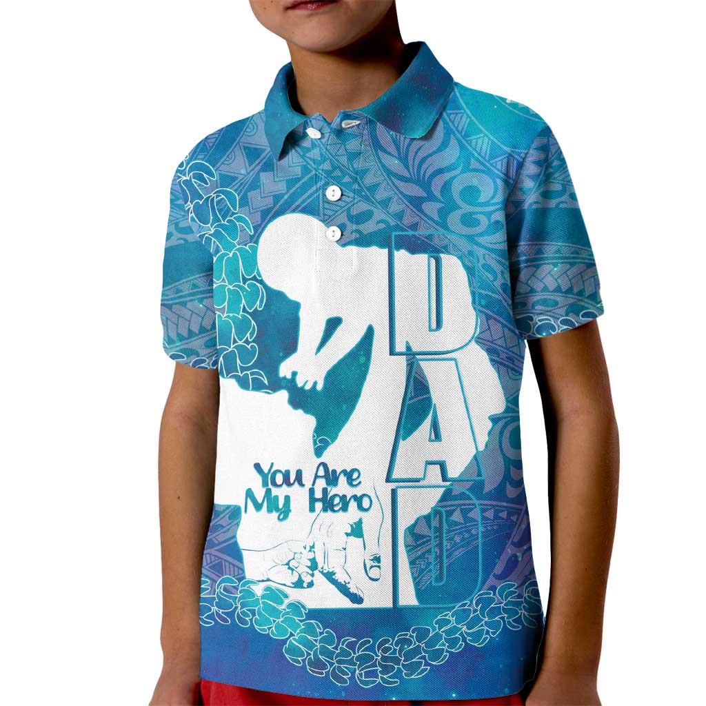 Turquoise Polynesia Father's Day Kid Polo Shirt Dad You Are My Hero