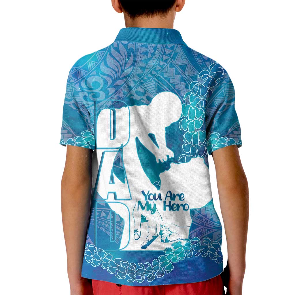Turquoise Polynesia Father's Day Kid Polo Shirt Dad You Are My Hero