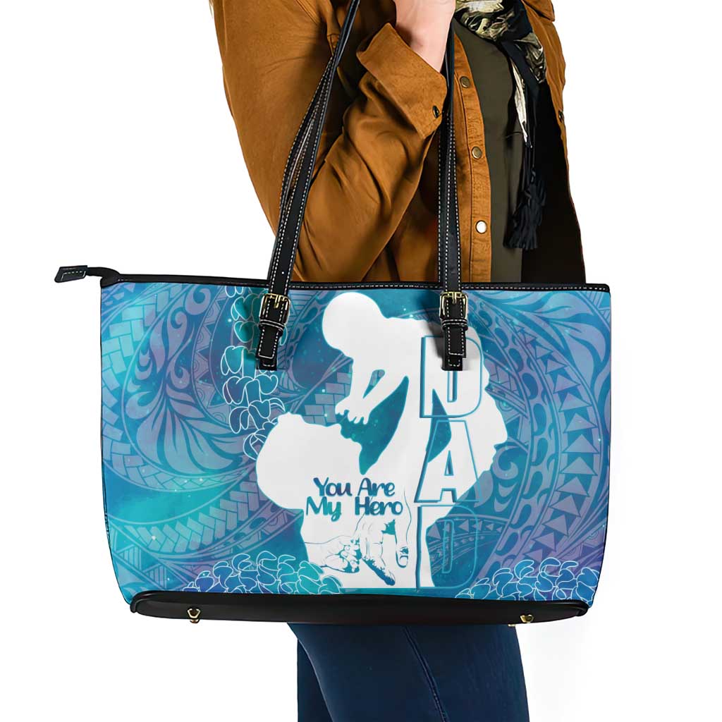 Turquoise Polynesia Father's Day Leather Tote Bag Dad You Are My Hero