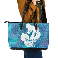 Turquoise Polynesia Father's Day Leather Tote Bag Dad You Are My Hero