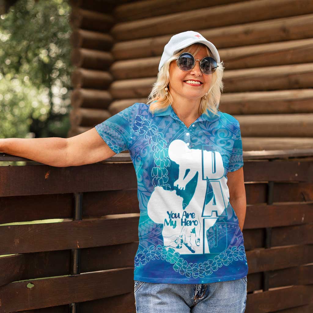 Turquoise Polynesia Father's Day Women Polo Shirt Dad You Are My Hero