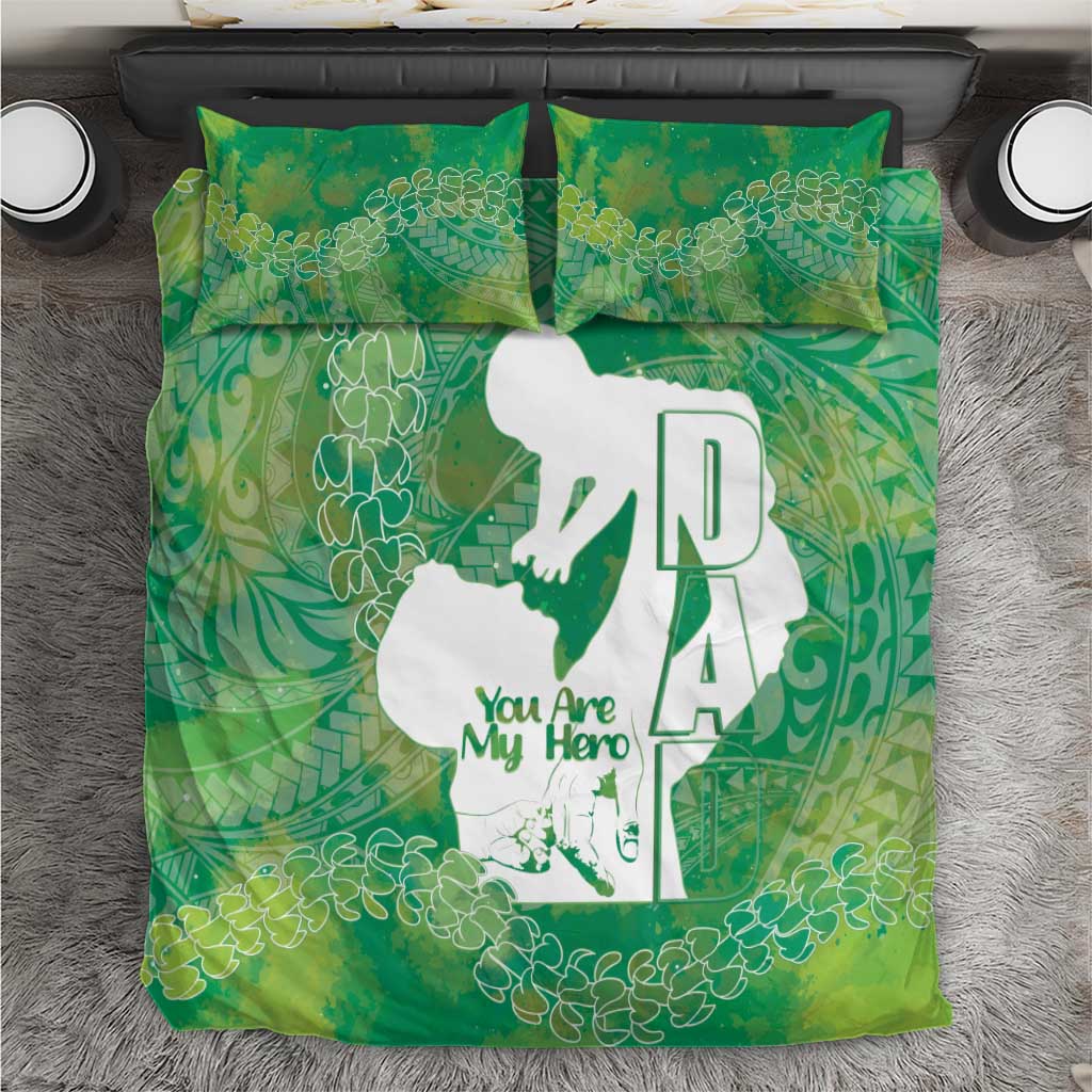 Green Polynesia Father's Day Bedding Set Dad You Are My Hero