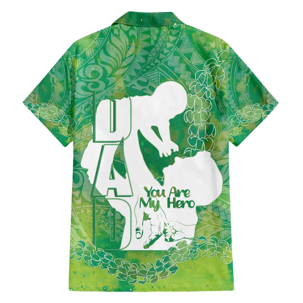Green Polynesia Father's Day Family Matching Long Sleeve Bodycon Dress and Hawaiian Shirt Dad You Are My Hero LT14 - Polynesian Pride