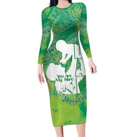 Green Polynesia Father's Day Family Matching Long Sleeve Bodycon Dress and Hawaiian Shirt Dad You Are My Hero LT14 Mom's Dress Green - Polynesian Pride