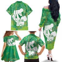 Green Polynesia Father's Day Family Matching Off The Shoulder Long Sleeve Dress and Hawaiian Shirt Dad You Are My Hero