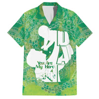Green Polynesia Father's Day Family Matching Off The Shoulder Long Sleeve Dress and Hawaiian Shirt Dad You Are My Hero