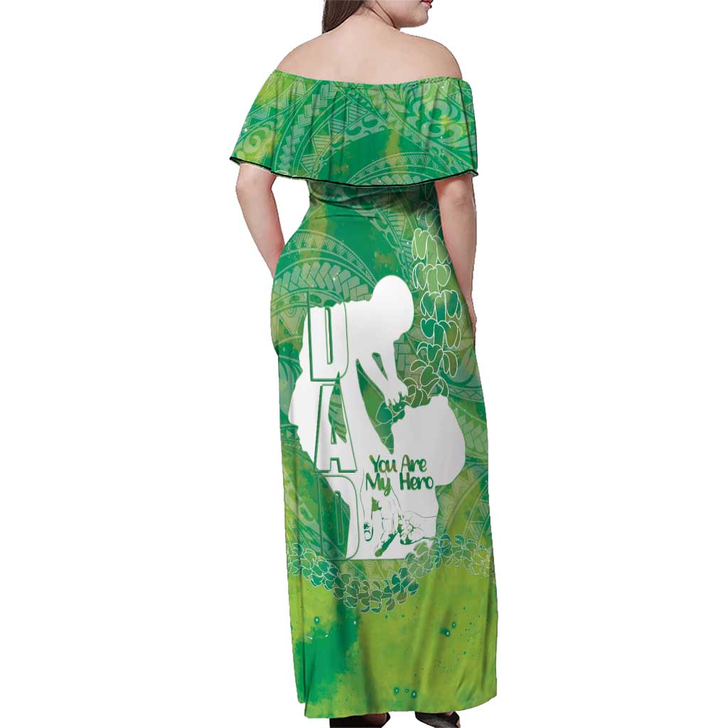 Green Polynesia Father's Day Family Matching Off Shoulder Maxi Dress and Hawaiian Shirt Dad You Are My Hero LT14 - Polynesian Pride