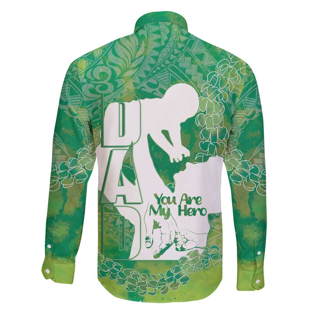 Green Polynesia Father's Day Family Matching Off Shoulder Short Dress and Hawaiian Shirt Dad You Are My Hero LT14 - Polynesian Pride