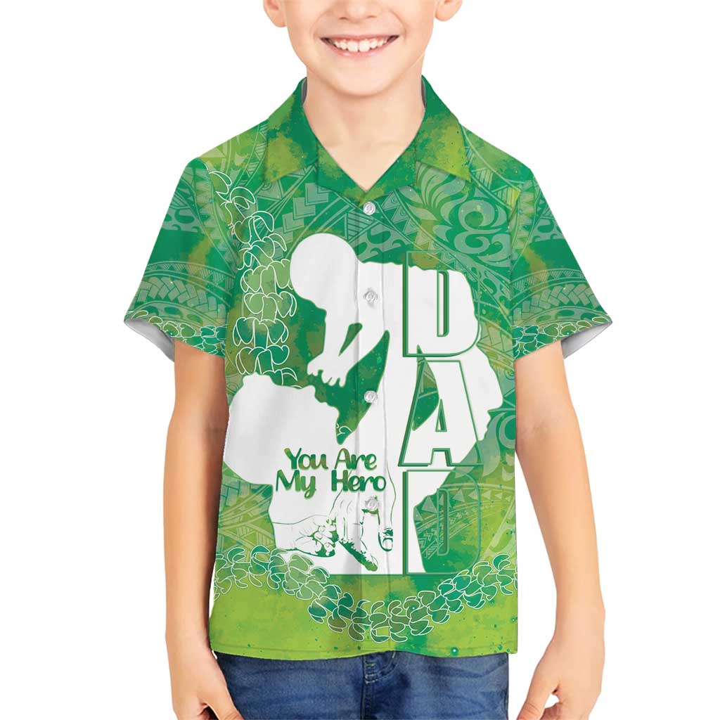 Green Polynesia Father's Day Family Matching Off Shoulder Short Dress and Hawaiian Shirt Dad You Are My Hero LT14 Son's Shirt Green - Polynesian Pride