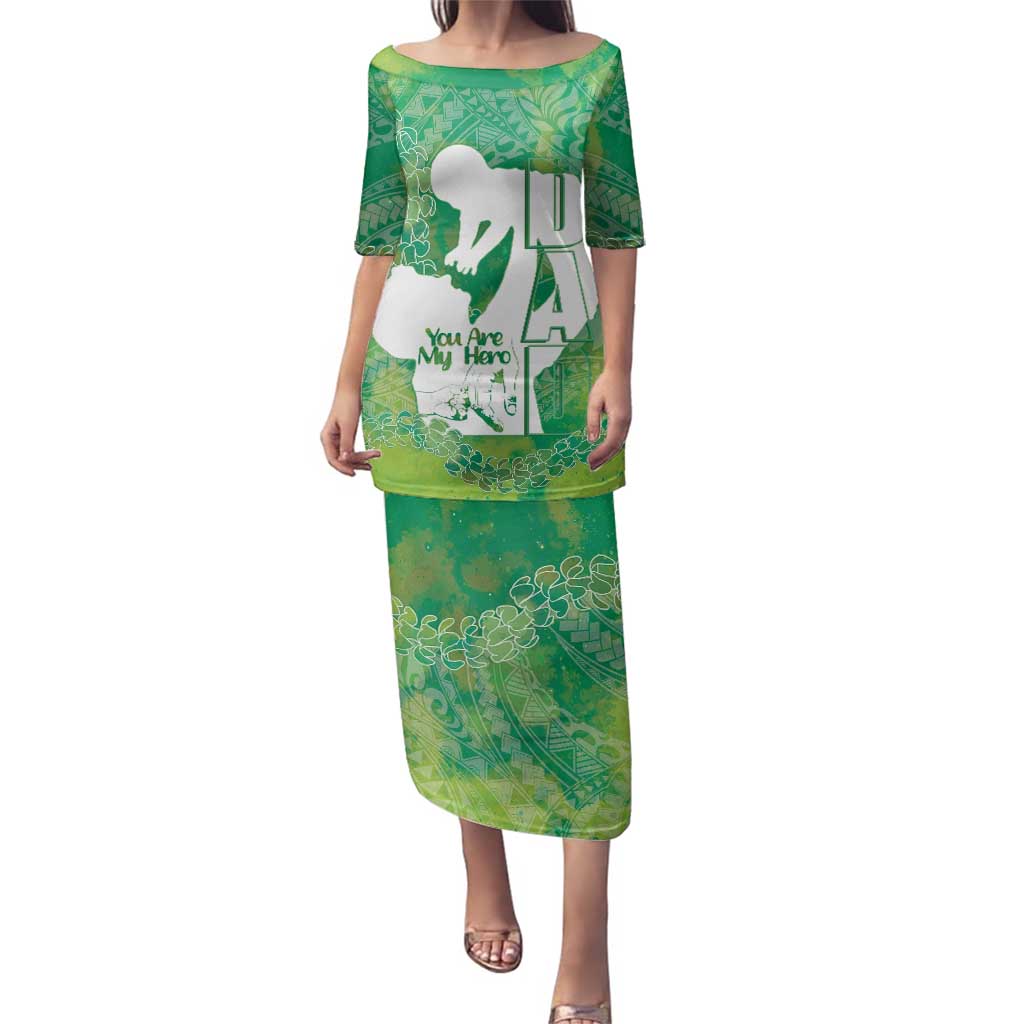 Green Polynesia Father's Day Family Matching Puletasi and Hawaiian Shirt Dad You Are My Hero LT14 Mom's Dress Green - Polynesian Pride