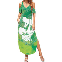 Green Polynesia Father's Day Family Matching Summer Maxi Dress and Hawaiian Shirt Dad You Are My Hero LT14 Mom's Dress Green - Polynesian Pride