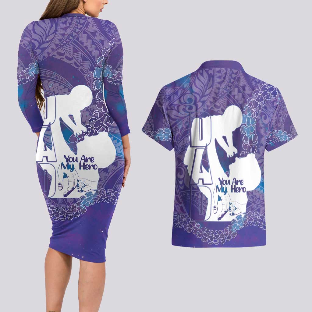 Purple Polynesia Father's Day Couples Matching Long Sleeve Bodycon Dress and Hawaiian Shirt Dad You Are My Hero LT14 - Polynesian Pride