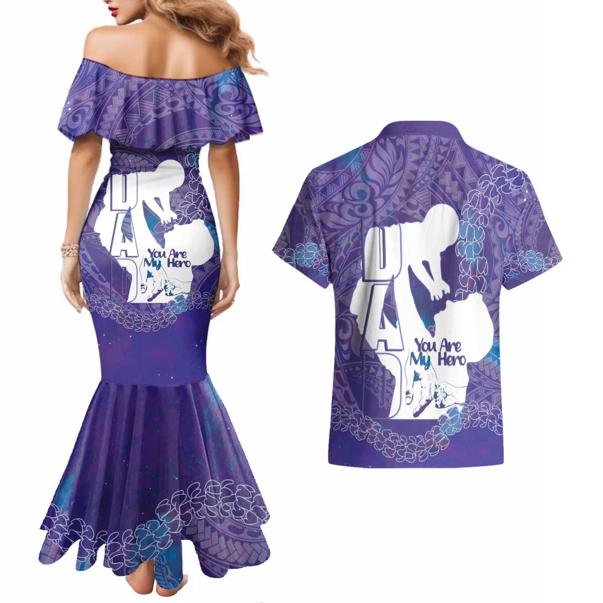 Purple Polynesia Father's Day Couples Matching Mermaid Dress and Hawaiian Shirt Dad You Are My Hero LT14 - Polynesian Pride