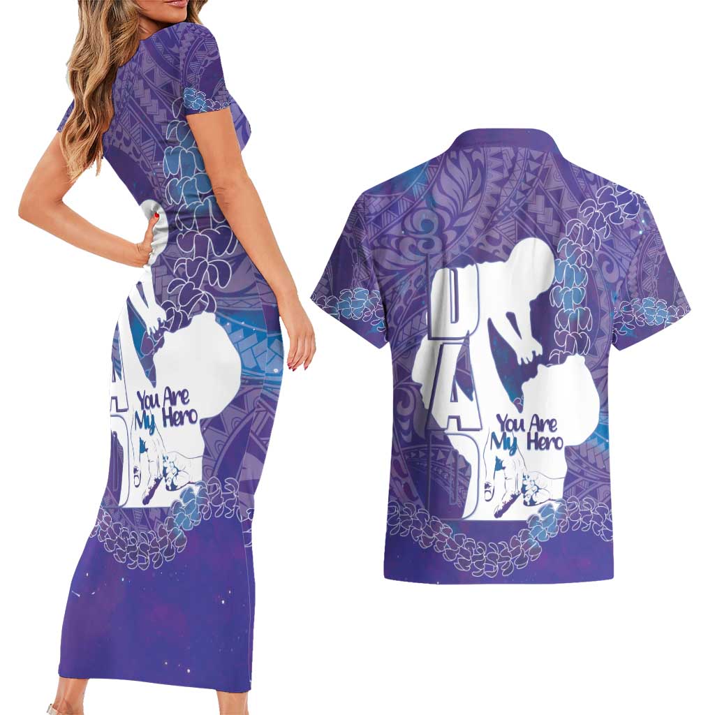 Purple Polynesia Father's Day Couples Matching Short Sleeve Bodycon Dress and Hawaiian Shirt Dad You Are My Hero LT14 - Polynesian Pride