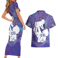 Purple Polynesia Father's Day Couples Matching Short Sleeve Bodycon Dress and Hawaiian Shirt Dad You Are My Hero LT14 - Polynesian Pride