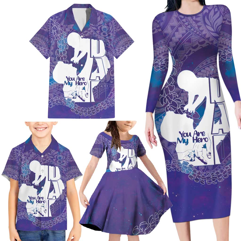 Purple Polynesia Father's Day Family Matching Long Sleeve Bodycon Dress and Hawaiian Shirt Dad You Are My Hero LT14 - Polynesian Pride