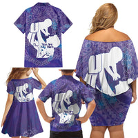 Purple Polynesia Father's Day Family Matching Off Shoulder Short Dress and Hawaiian Shirt Dad You Are My Hero LT14 - Polynesian Pride