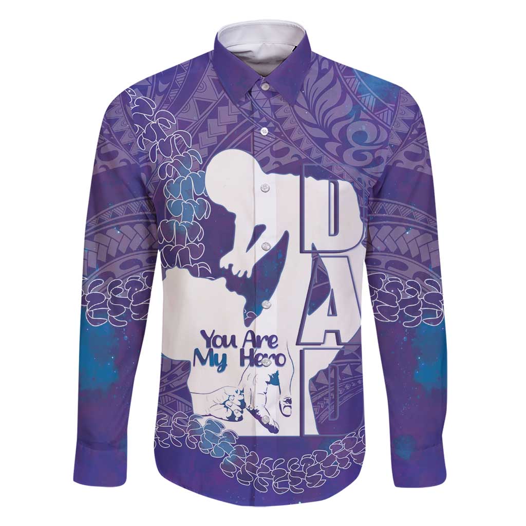 Purple Polynesia Father's Day Family Matching Off Shoulder Short Dress and Hawaiian Shirt Dad You Are My Hero LT14 Dad's Shirt - Long Sleeve Purple - Polynesian Pride