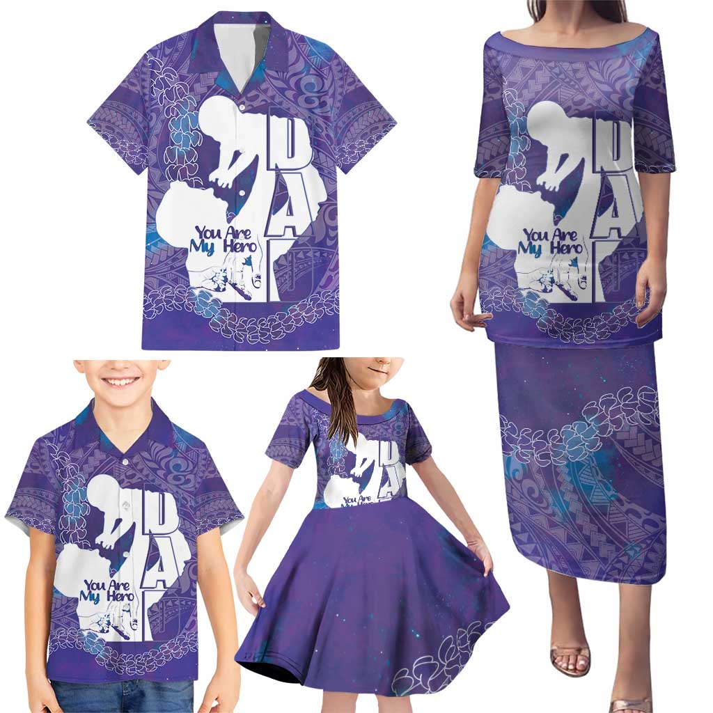 Purple Polynesia Father's Day Family Matching Puletasi and Hawaiian Shirt Dad You Are My Hero LT14 - Polynesian Pride