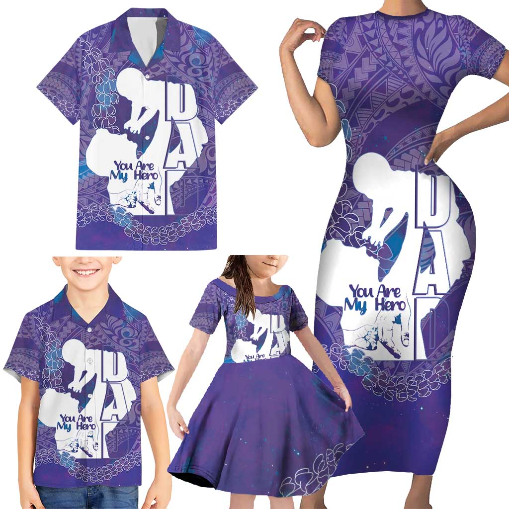 Purple Polynesia Father's Day Family Matching Short Sleeve Bodycon Dress and Hawaiian Shirt Dad You Are My Hero LT14 - Polynesian Pride