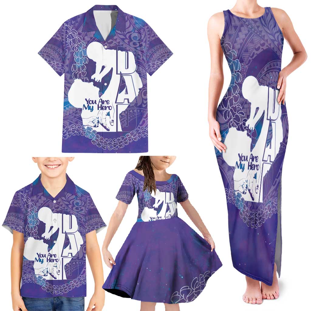 Purple Polynesia Father's Day Family Matching Tank Maxi Dress and Hawaiian Shirt Dad You Are My Hero