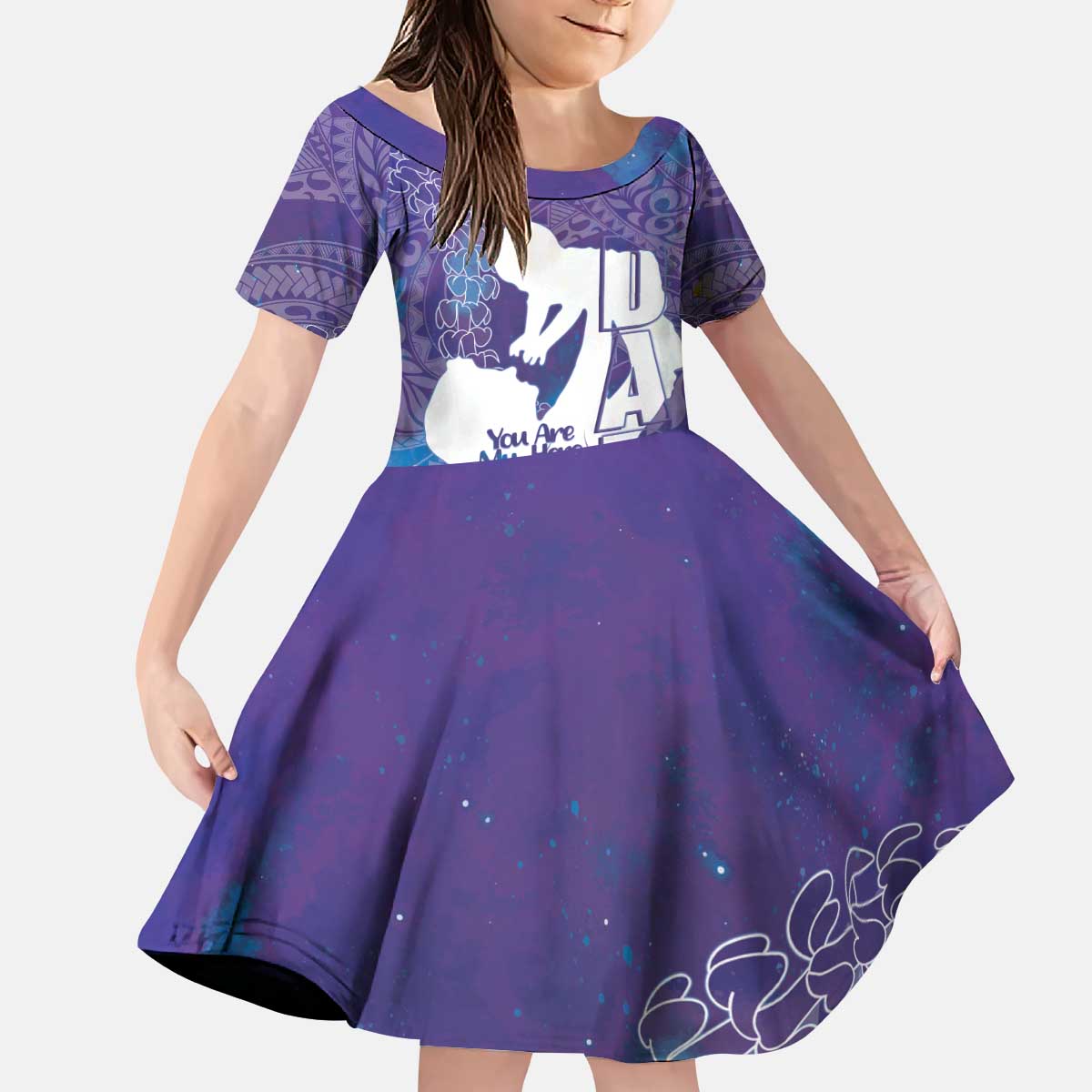 Purple Polynesia Father's Day Kid Short Sleeve Dress Dad You Are My Hero