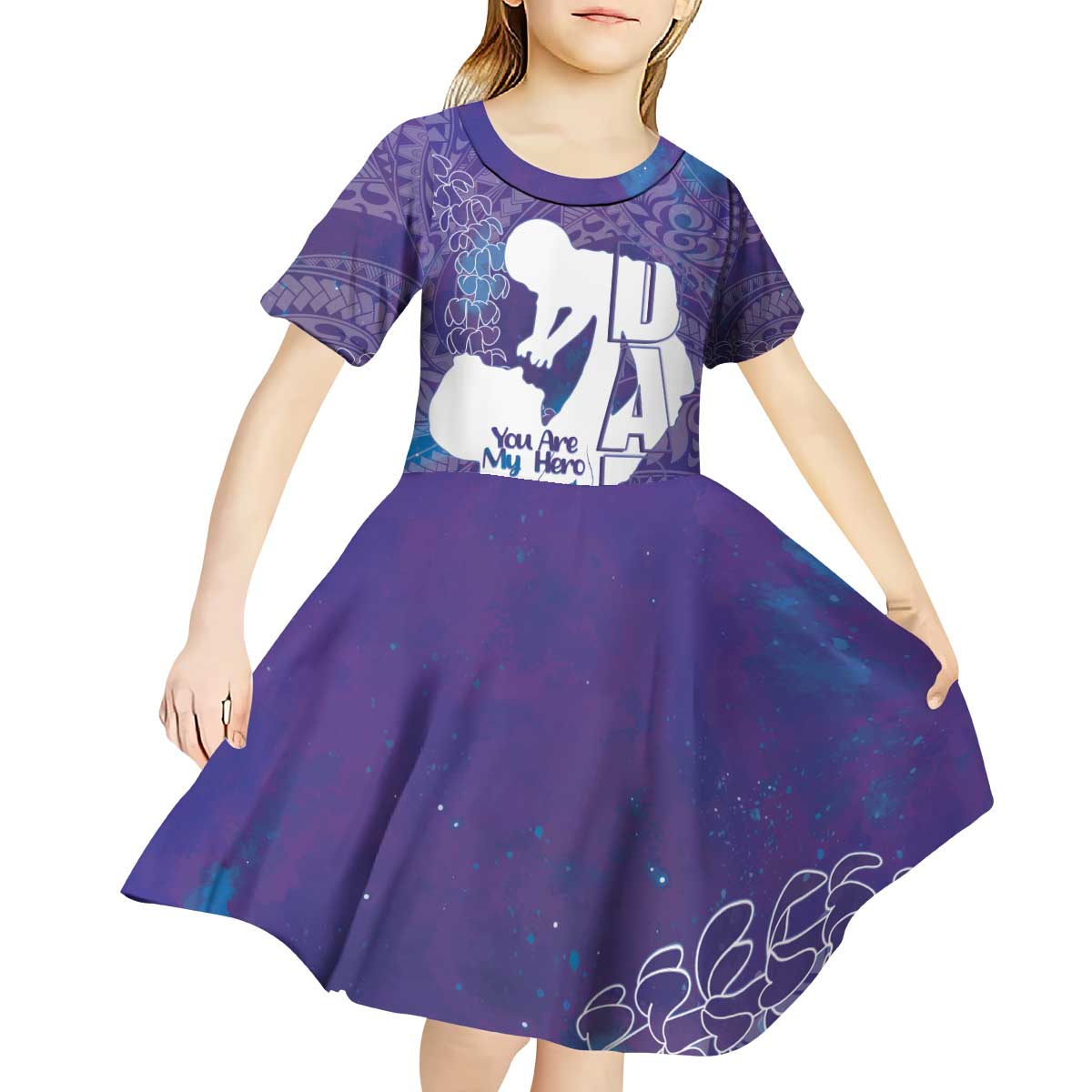 Purple Polynesia Father's Day Kid Short Sleeve Dress Dad You Are My Hero