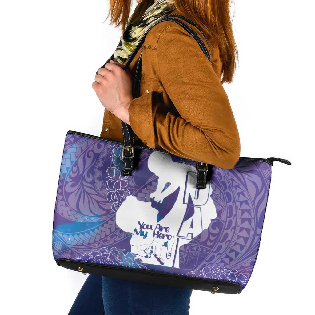 Purple Polynesia Father's Day Leather Tote Bag Dad You Are My Hero