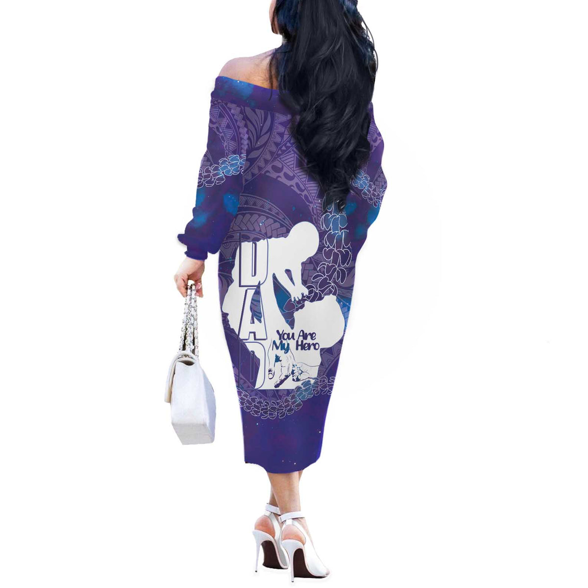 Purple Polynesia Father's Day Off The Shoulder Long Sleeve Dress Dad You Are My Hero