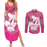Pink Polynesia Father's Day Couples Matching Summer Maxi Dress and Long Sleeve Button Shirt Dad You Are My Hero