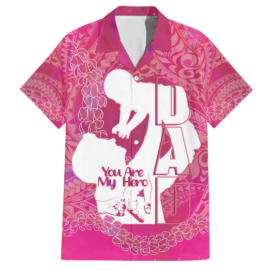 Pink Polynesia Father's Day Family Matching Long Sleeve Bodycon Dress and Hawaiian Shirt Dad You Are My Hero LT14 Dad's Shirt - Short Sleeve Pink - Polynesian Pride
