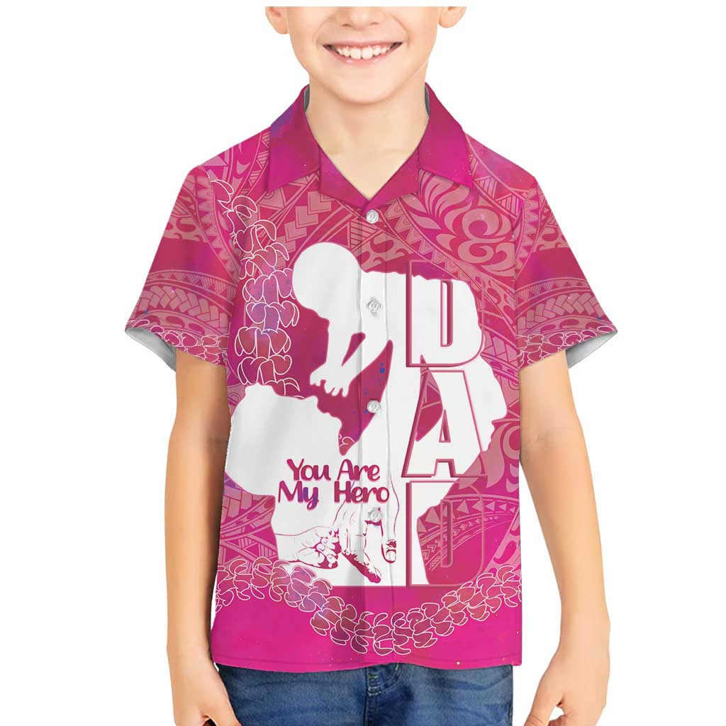 Pink Polynesia Father's Day Family Matching Mermaid Dress and Hawaiian Shirt Dad You Are My Hero LT14 Son's Shirt Pink - Polynesian Pride