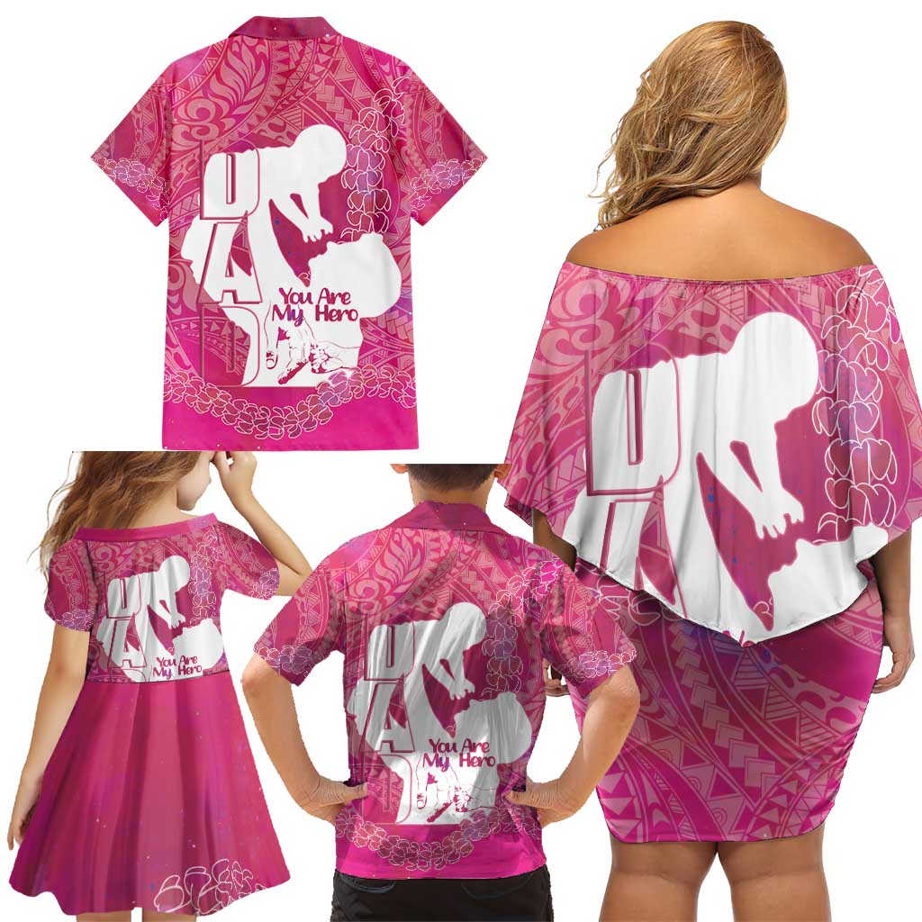 Pink Polynesia Father's Day Family Matching Off Shoulder Short Dress and Hawaiian Shirt Dad You Are My Hero LT14 - Polynesian Pride