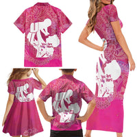 Pink Polynesia Father's Day Family Matching Short Sleeve Bodycon Dress and Hawaiian Shirt Dad You Are My Hero LT14 - Polynesian Pride