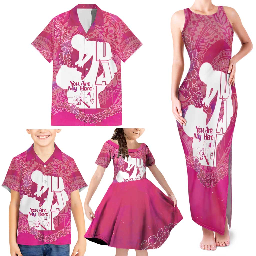Pink Polynesia Father's Day Family Matching Tank Maxi Dress and Hawaiian Shirt Dad You Are My Hero