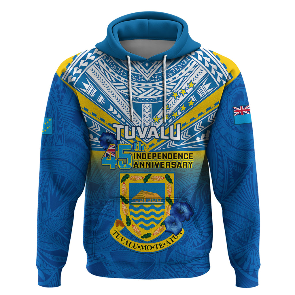 Tuvalu Independence Day Hoodie Tuvaluan Proud 45th Anniversary Polynesian Pattern LT14 Blue - Polynesian Pride