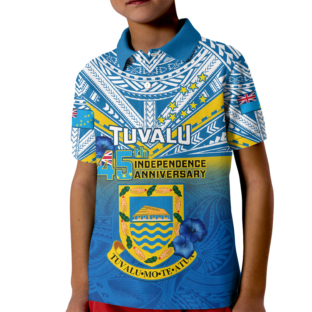 Tuvalu Independence Day Kid Polo Shirt Tuvaluan Proud 45th Anniversary Polynesian Pattern LT14 Kid Blue - Polynesian Pride