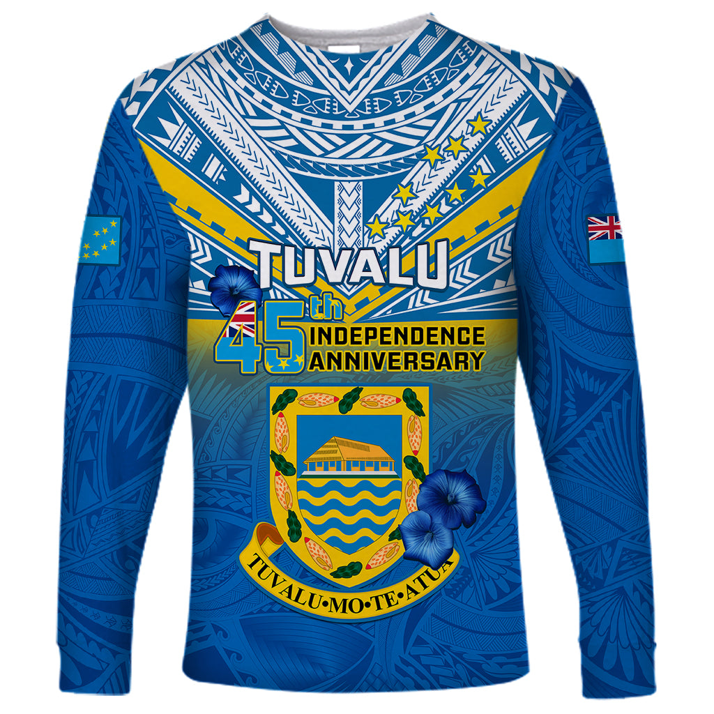 Tuvalu Independence Day Long Sleeve Shirt Tuvaluan Proud 45th Anniversary Polynesian Pattern LT14 Unisex Blue - Polynesian Pride