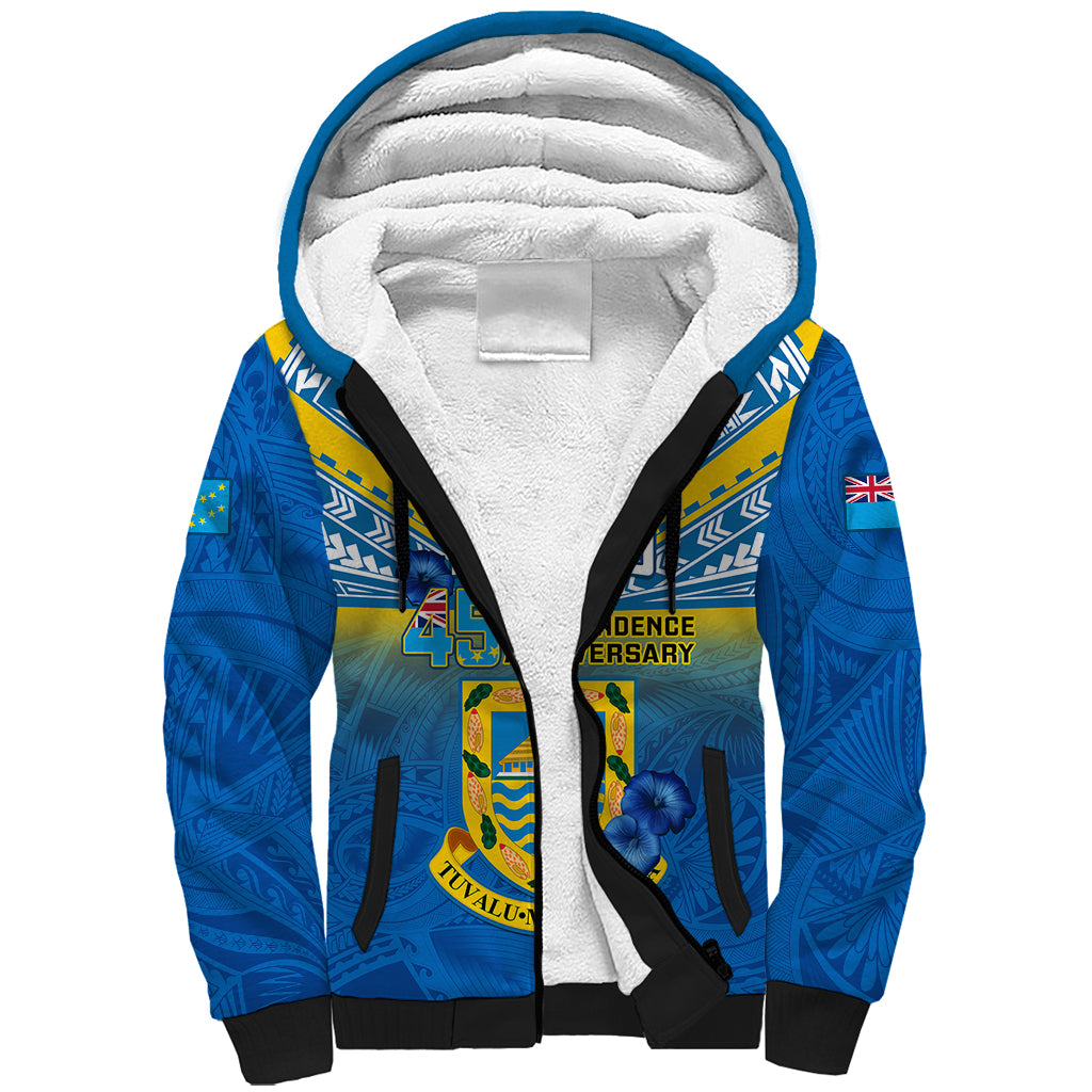 Tuvalu Independence Day Sherpa Hoodie Tuvaluan Proud 45th Anniversary Polynesian Pattern LT14 Unisex Blue - Polynesian Pride