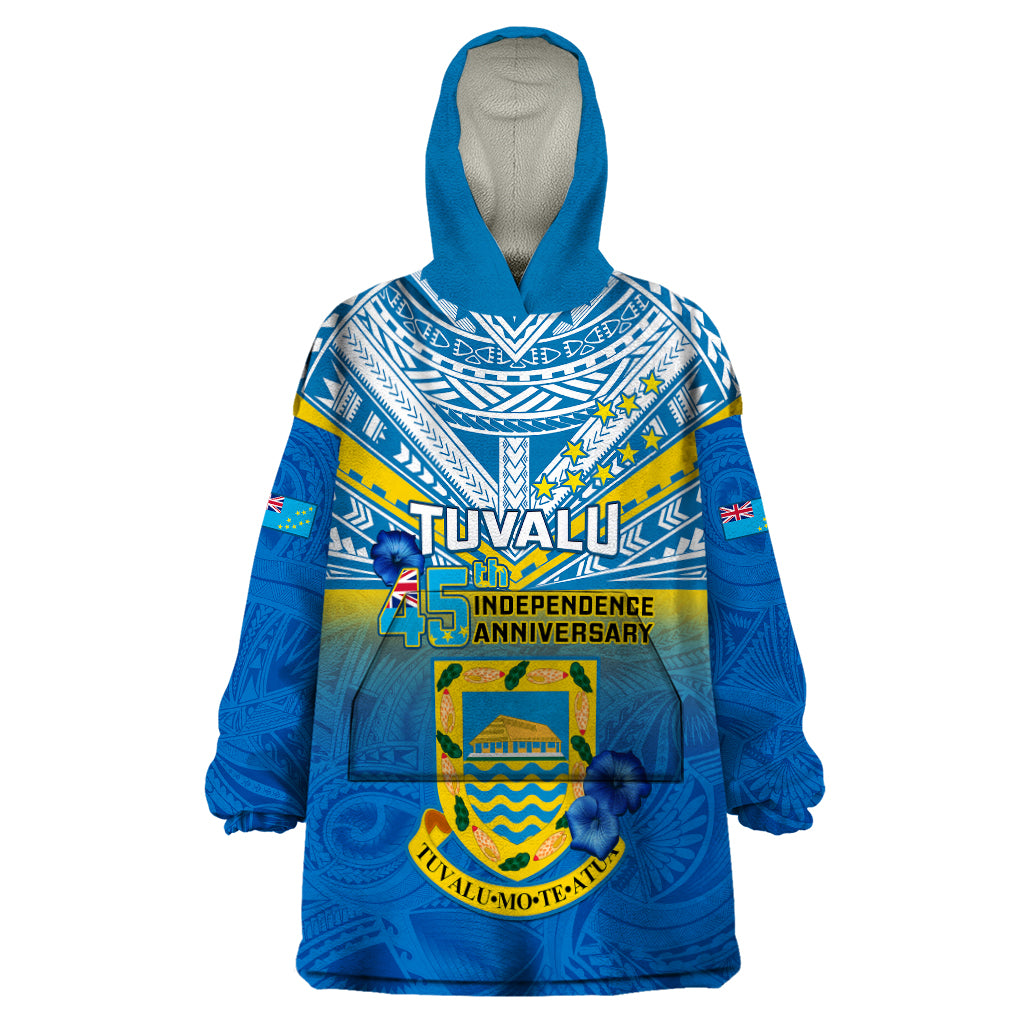 Tuvalu Independence Day Wearable Blanket Hoodie Tuvaluan Proud 45th Anniversary Polynesian Pattern LT14 One Size Blue - Polynesian Pride