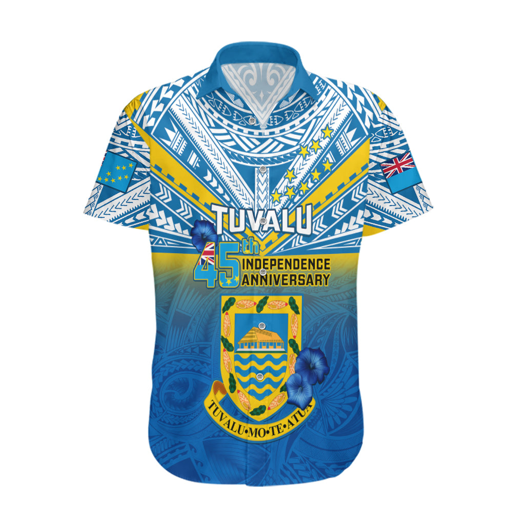 Personalised Tuvalu Independence Day Hawaiian Shirt Tuvaluan Proud 45th Anniversary Polynesian Pattern LT14 Blue - Polynesian Pride