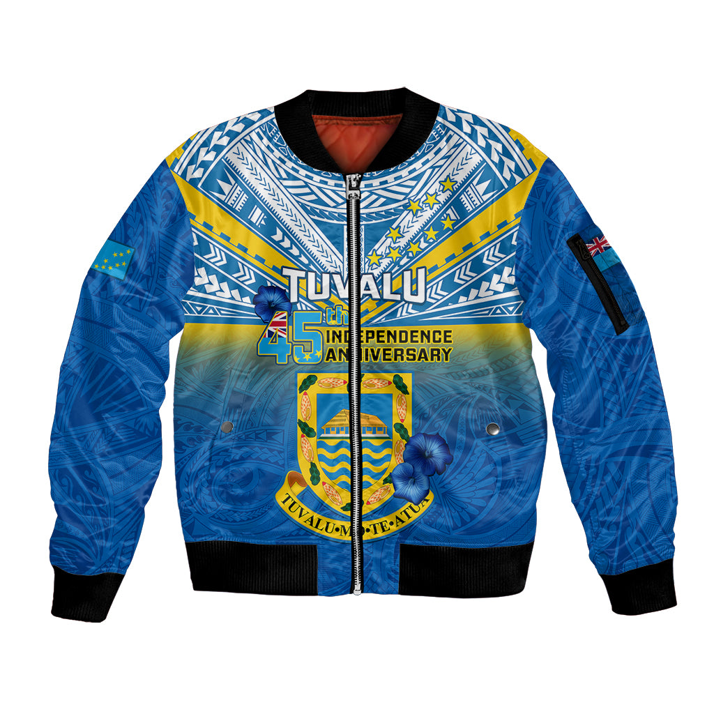 Personalised Tuvalu Independence Day Sleeve Zip Bomber Jacket Tuvaluan Proud 45th Anniversary Polynesian Pattern LT14 Unisex Blue - Polynesian Pride