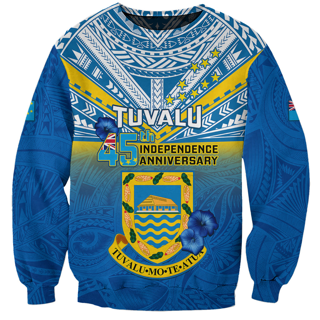 Personalised Tuvalu Independence Day Sweatshirt Tuvaluan Proud 45th Anniversary Polynesian Pattern LT14 Unisex Blue - Polynesian Pride