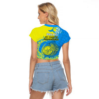 Palau Independence Day Raglan Cropped T Shirt Happy 29th Anniversary Polynesian Hammerhead Shark LT14 - Polynesian Pride