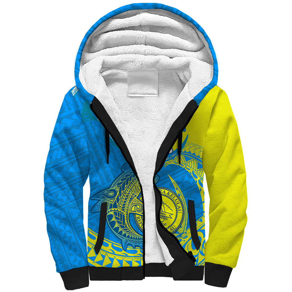 Palau Independence Day Sherpa Hoodie Happy 29th Anniversary Polynesian Hammerhead Shark LT14 Unisex Blue - Polynesian Pride