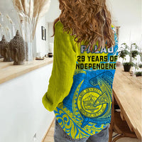 Palau Independence Day Women Casual Shirt Happy 29th Anniversary Polynesian Hammerhead Shark LT14 - Polynesian Pride