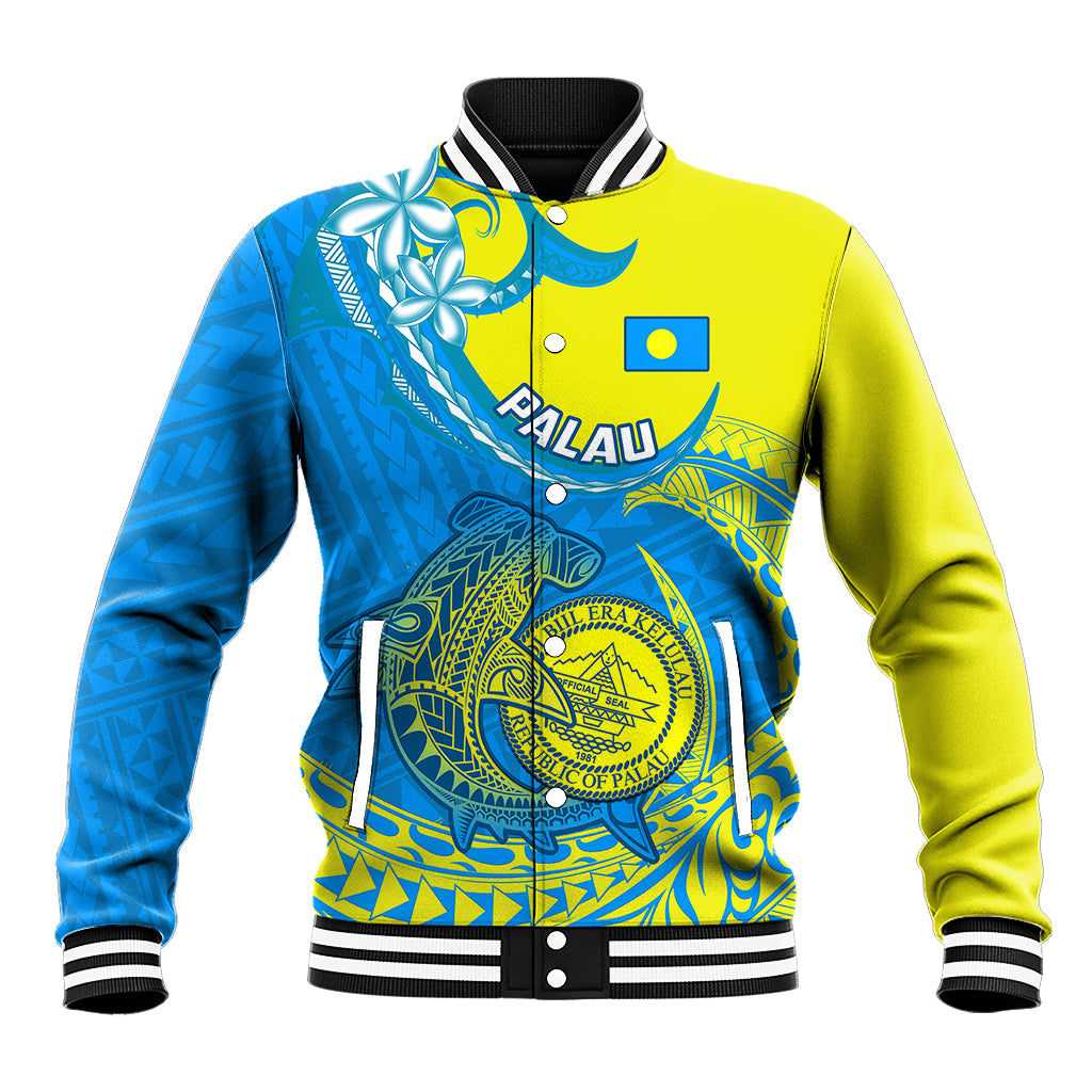 Personalised Palau Independence Day Baseball Jacket Happy 29th Anniversary Polynesian Hammerhead Shark LT14 Unisex Blue - Polynesian Pride