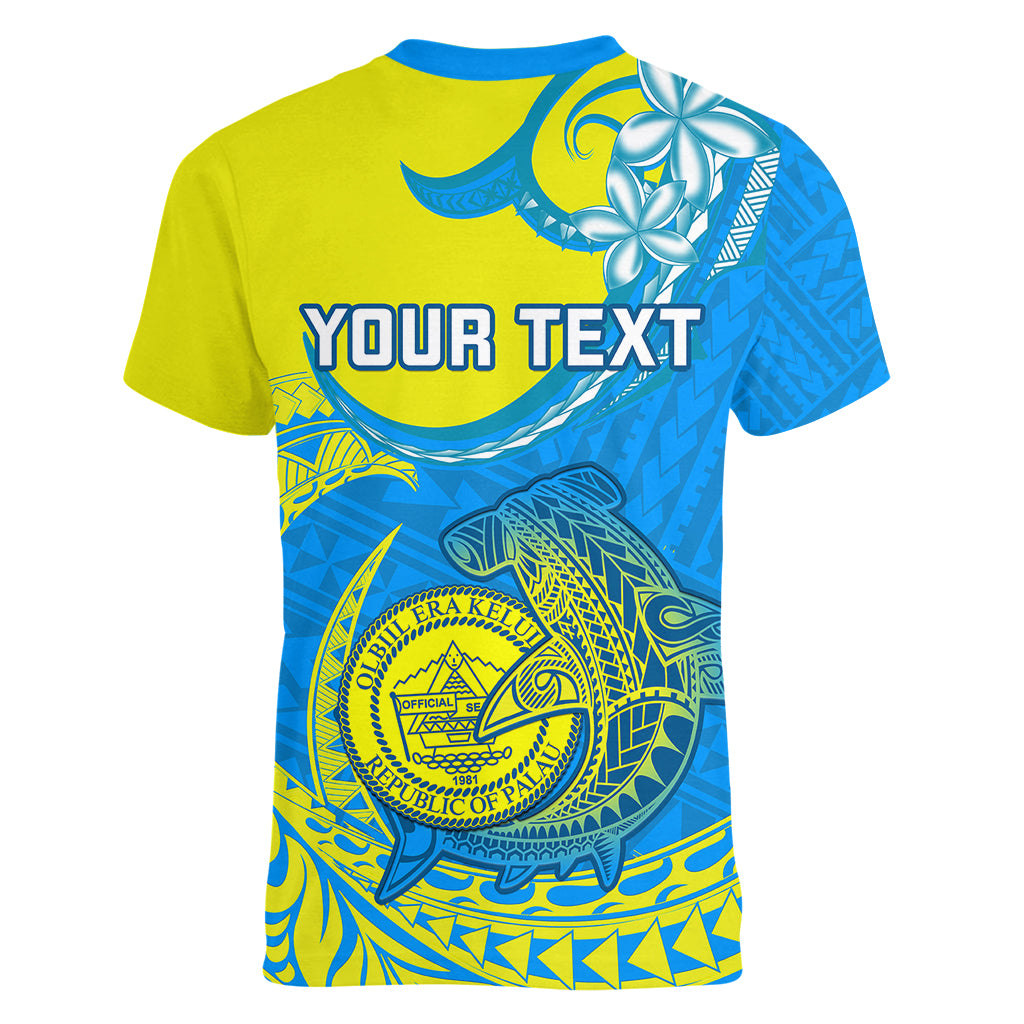 Personalised Palau Independence Day Women V Neck T Shirt Happy 29th Anniversary Polynesian Hammerhead Shark LT14 - Polynesian Pride