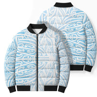 Blue New Zealand Puhoro Maori Tattoo Bomber Puffer Jacket